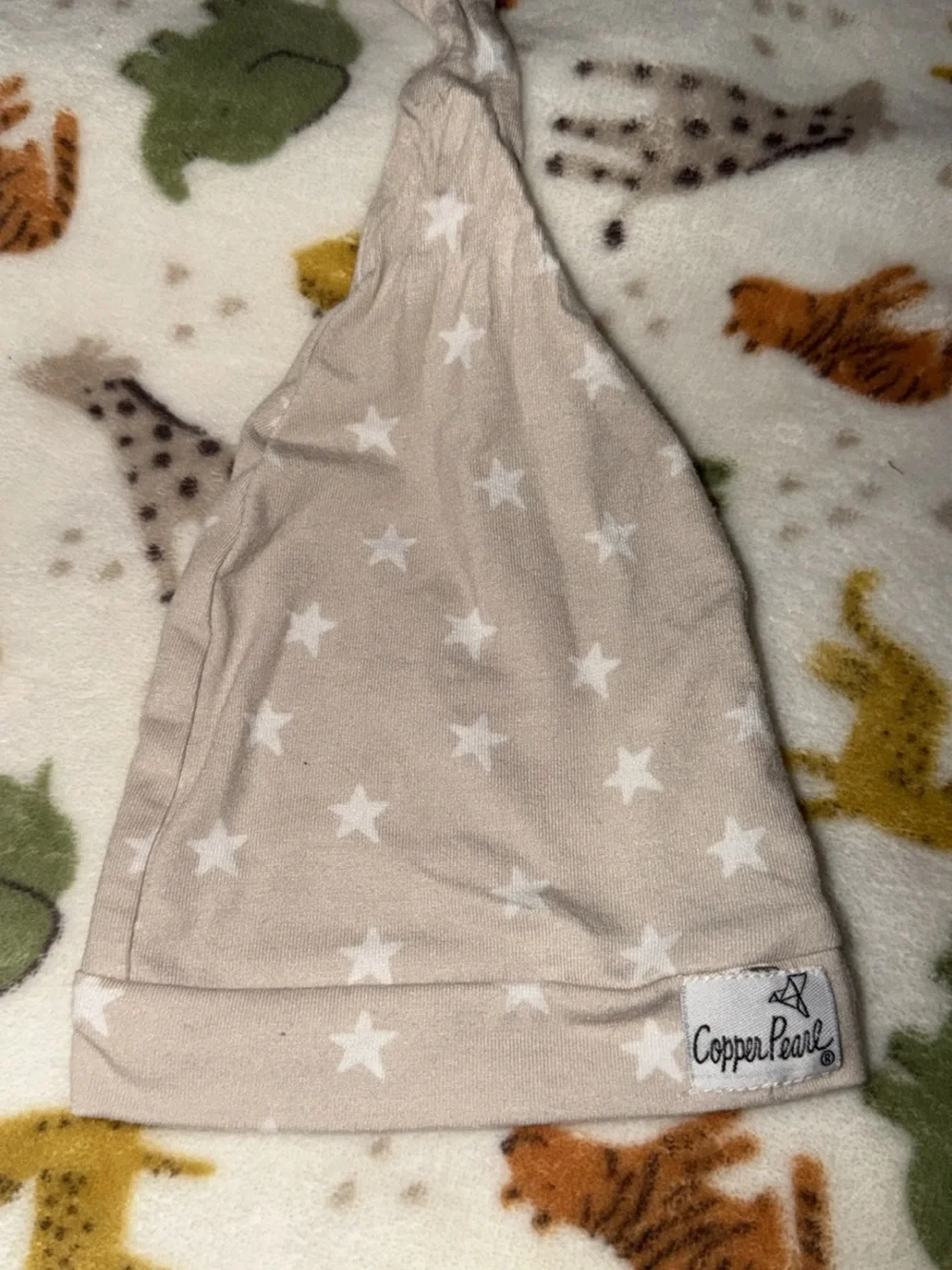 Copper Pearl Star Print Top-Knot Hat Newborn
